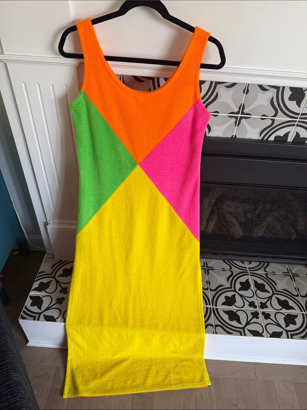 Neon Color Towel feel Tank Midi Dress in Orange, Pink, Yellow & Green